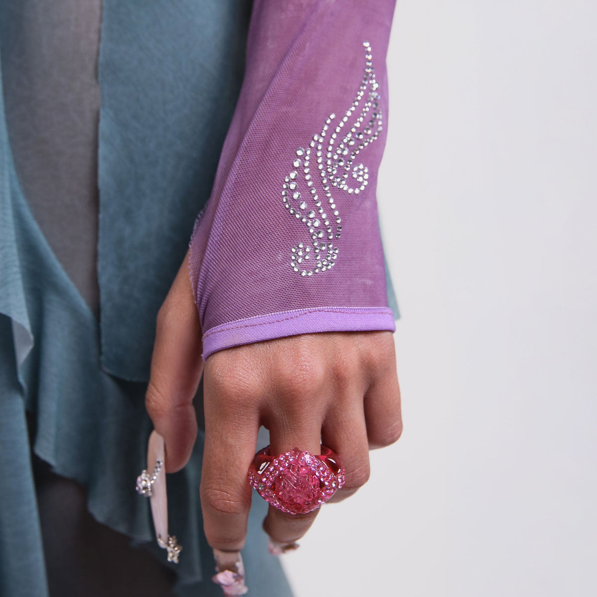 Purple Mesh Cut Out Bolero Sleeves