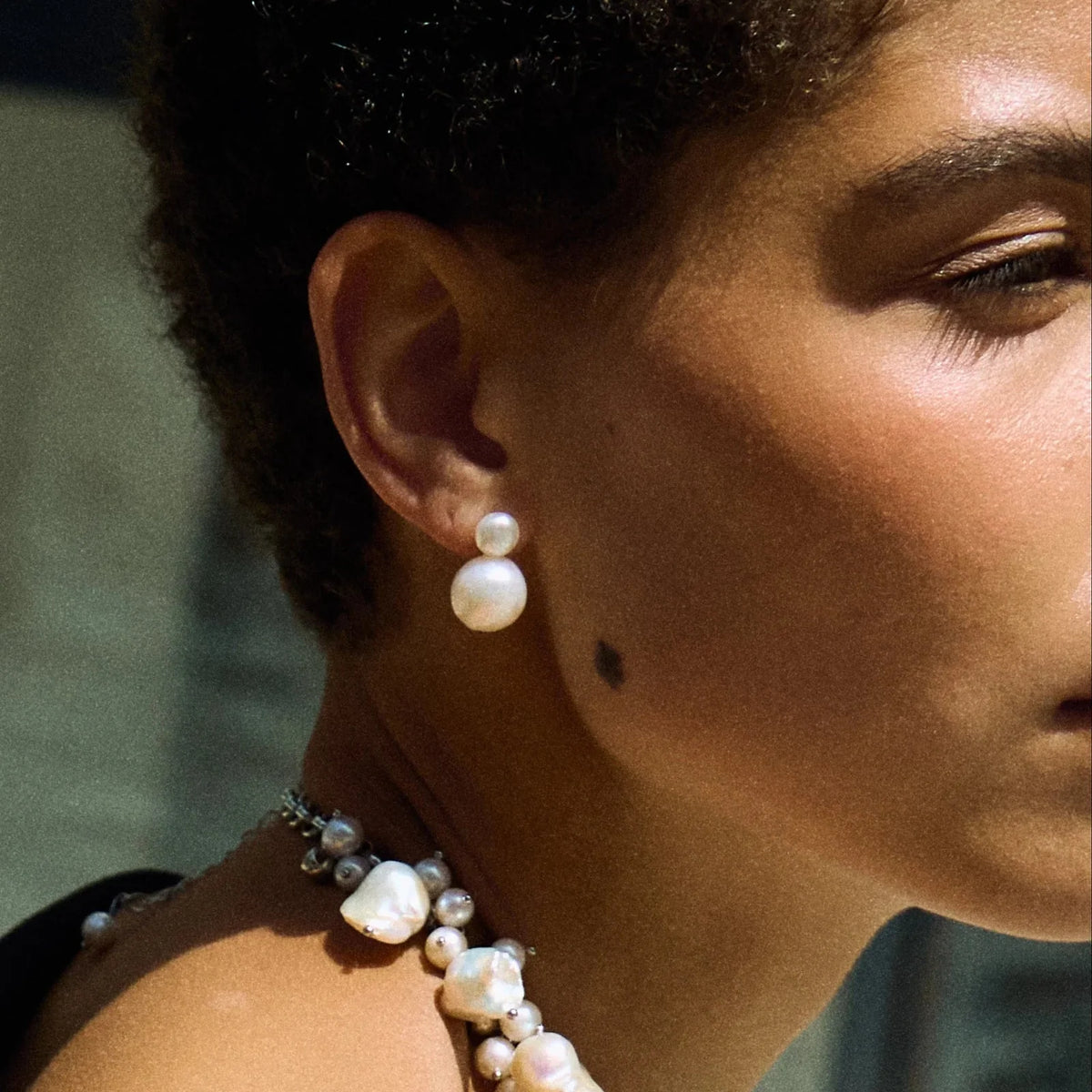 Double Pearl Stud Earrings